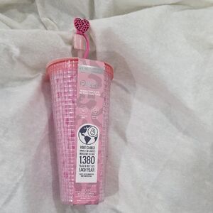 Pink Reusable Tumbler with Heart Lid